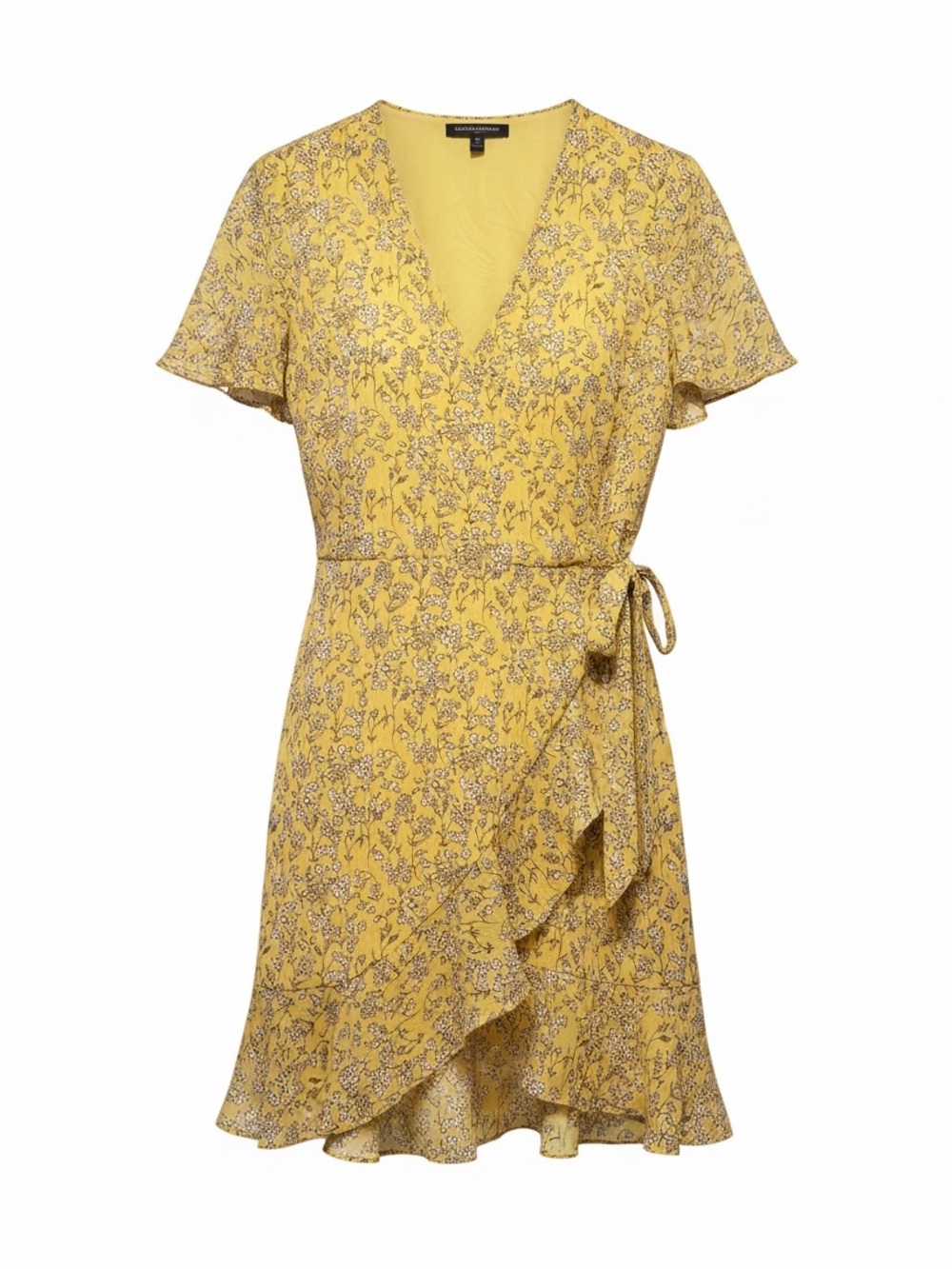 Banana Republic Yellow Floral Ruffle Wrap Midi Dress Size 10